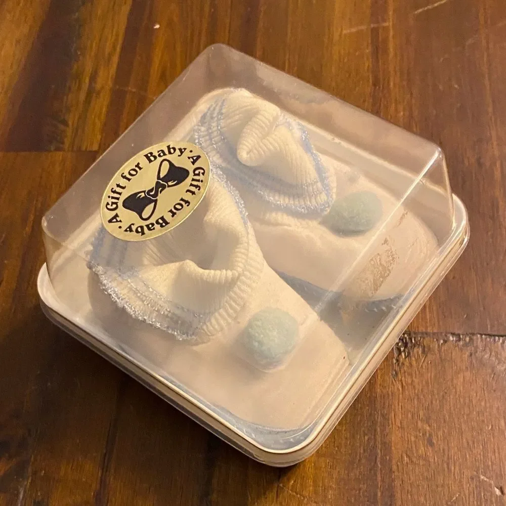 Vintage White and Blue Baby Booties